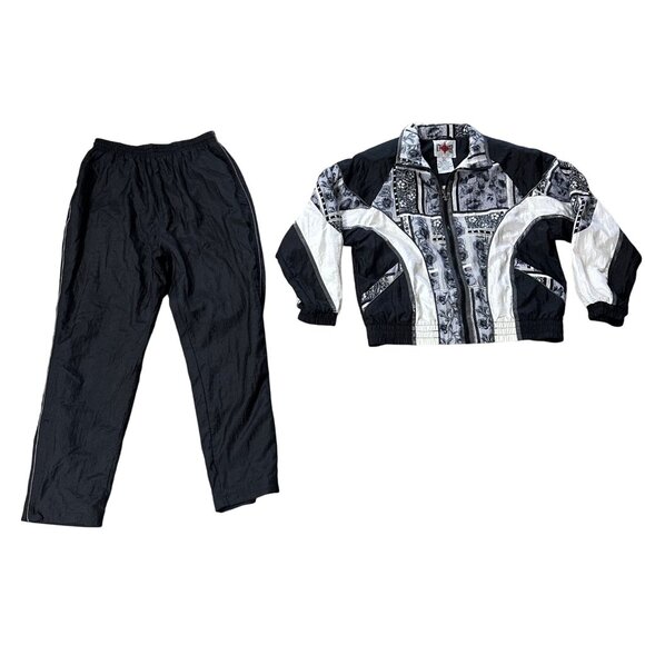 Vintage 90s Womens Wind Suit Petite Large Active Frontier Black White Jacket - Picture 2 of 7